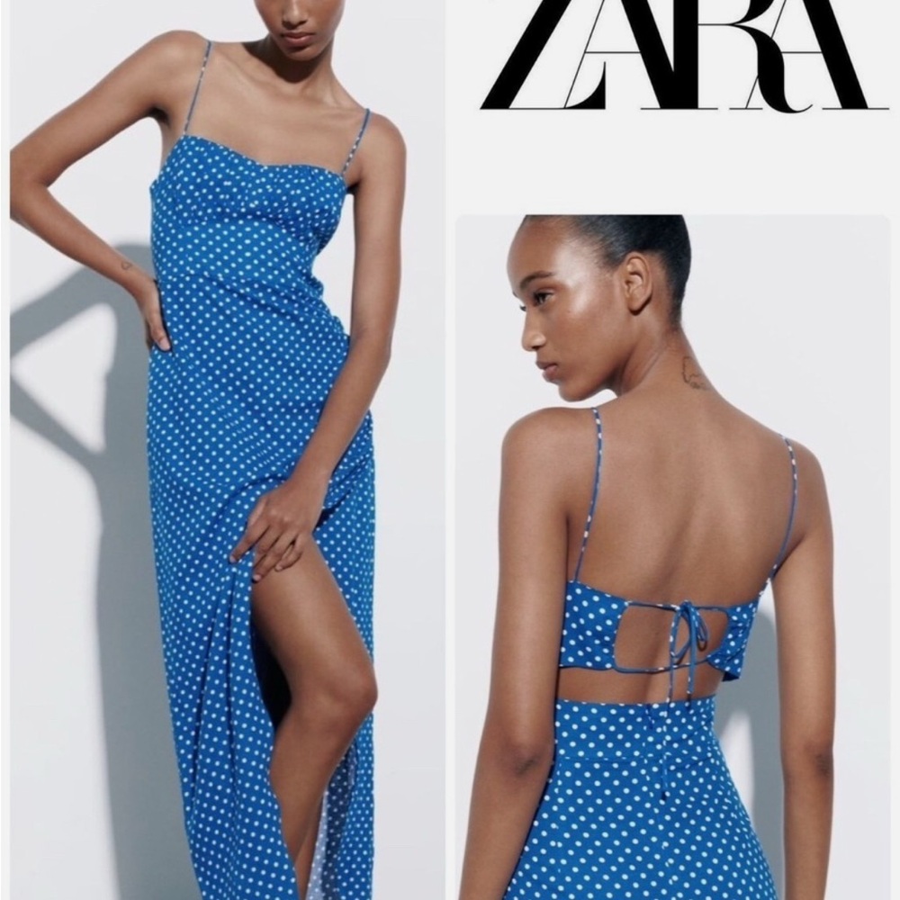 Zara Backless Blue Polka Dot Dress